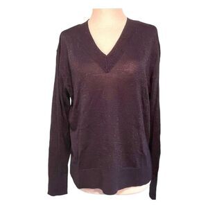 H&M Shimmer Thread Sweater Navy Blue Knit V-Neck Lightweight Long Sleeve S